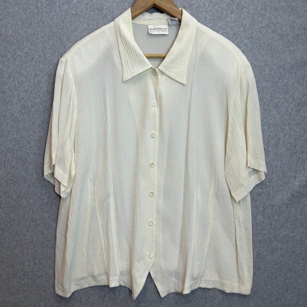 Elisabeth Liz Claiborne Sz 18 Button Down Shirt Cream Textured SS Blouse Cottage